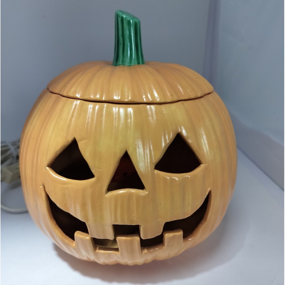 Handmade Jack O Lantern Pumpkin Ceramic 1973 Vintage Halloween Decor